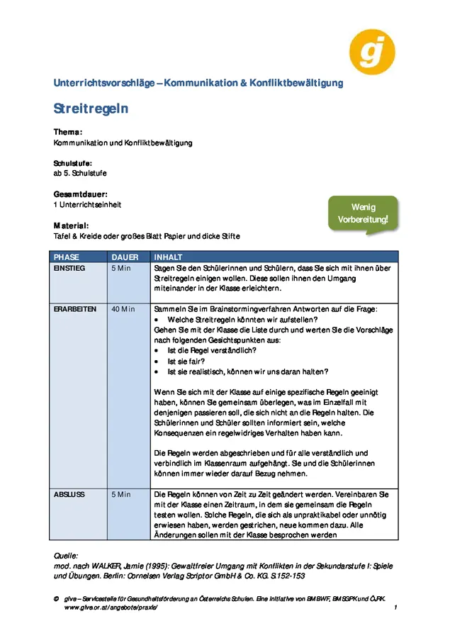 Streitregeln. Unterrichtsvorschläge.