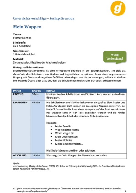 Mein Wappen. Suchtprävention.