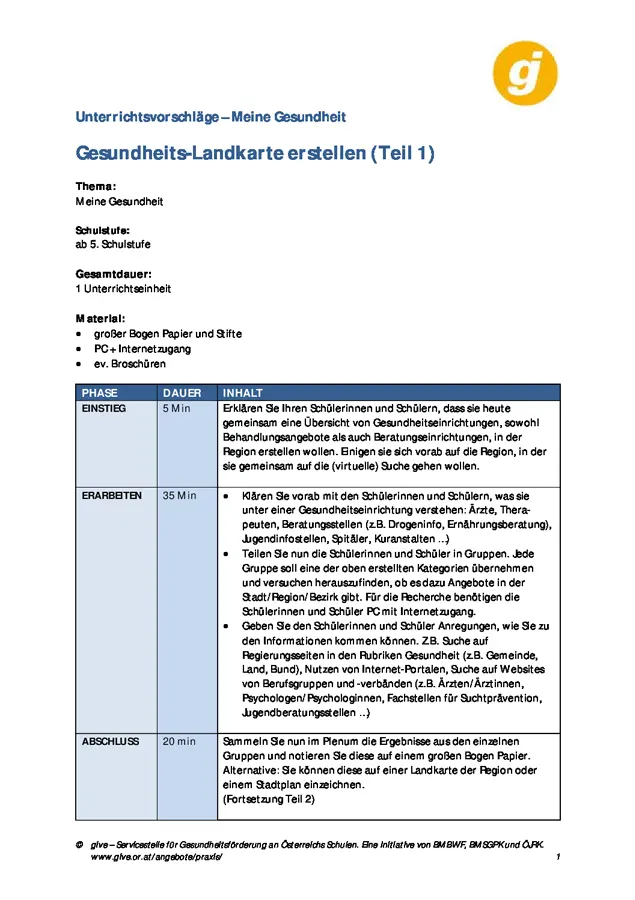 Seite 1:Gesundheits-Landkarte erstellen (Teil 1)