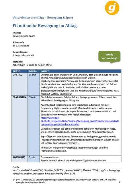 1- Seite: Fit mit mehr Bewegung