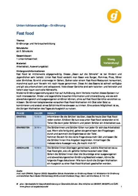 1. Seite; Fast food.