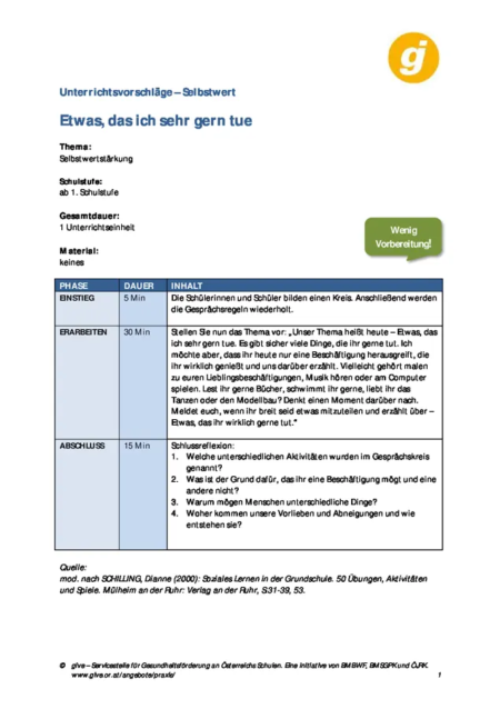 1. Seite: Etwas, das ich sehr gern tue.