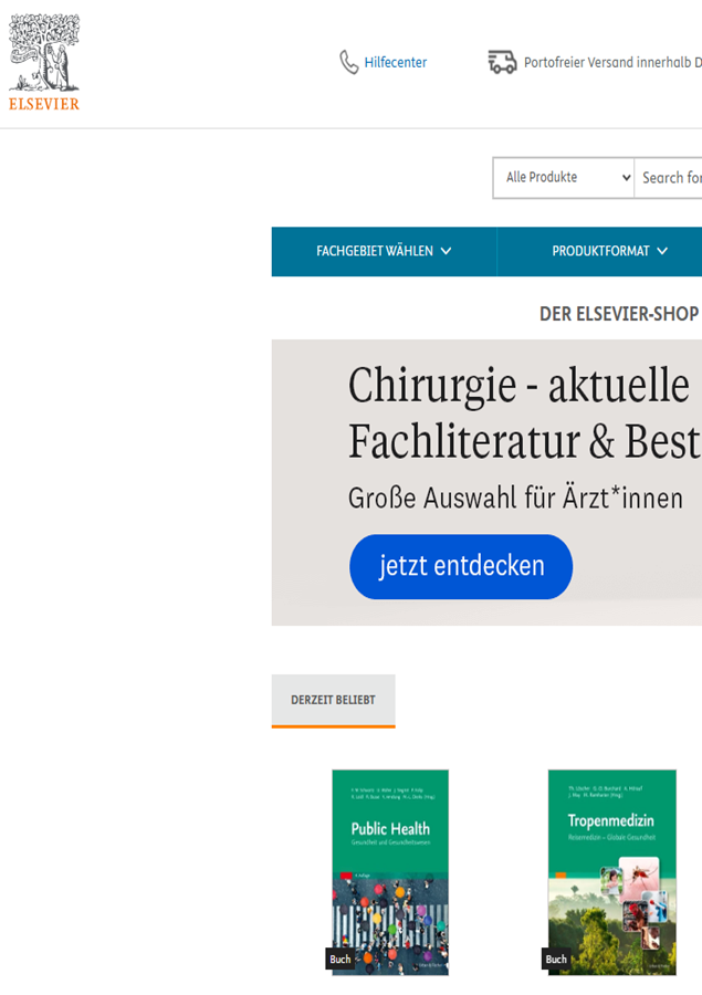 Screenshot shop.elsevier.de