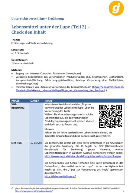 1. Seite: Lebensmittel unter der Lupe (Teil 2) – Check den Inhalt