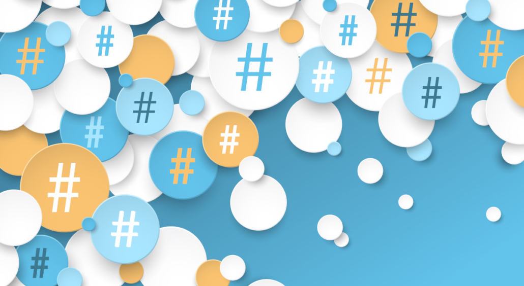 Buntes Banner mit Hashtag-Symbolen