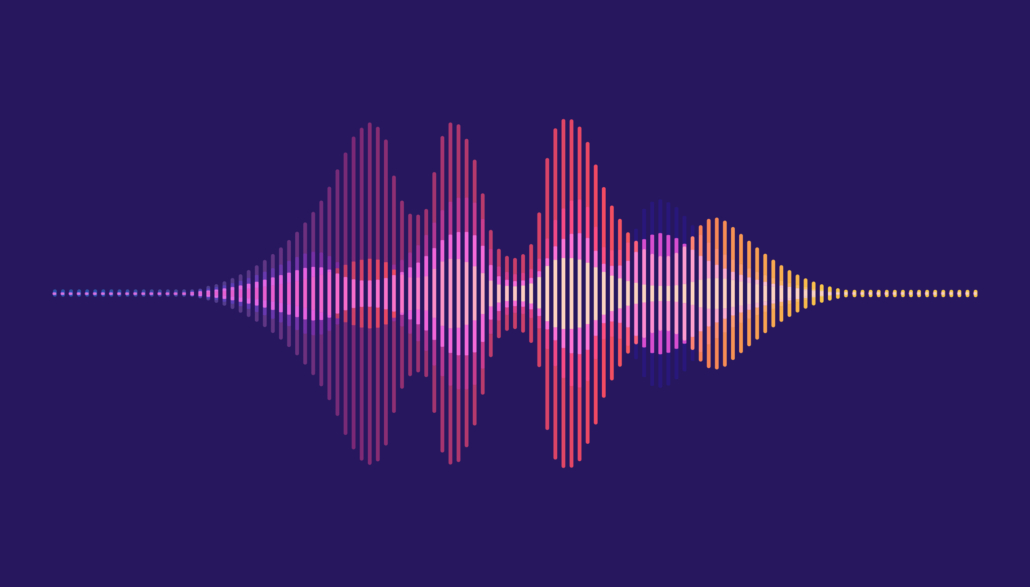 Bunte Schallwellen vor einem violetten Hintergrund
