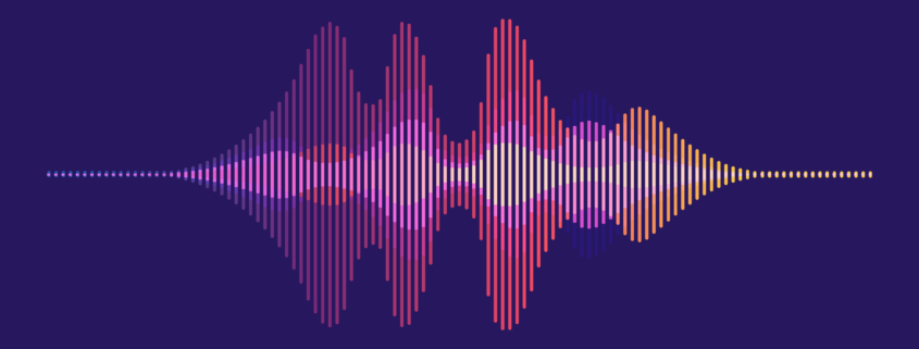 Bunte Schallwellen vor einem violetten Hintergrund