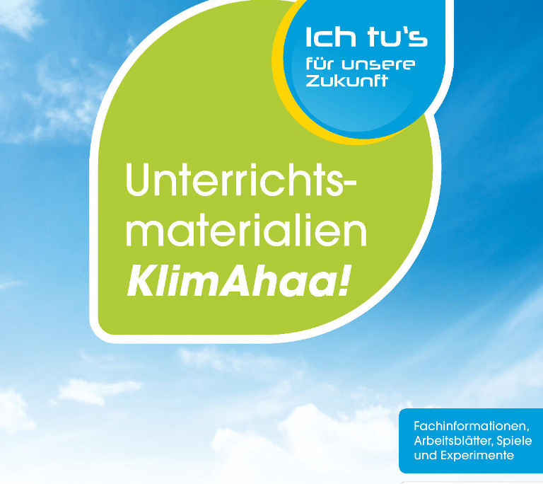 Umschlag des Unterrichtsmaterials KlimAhaa! Fachinformationen, Arbeitsblätter, Spiele und Experimente.