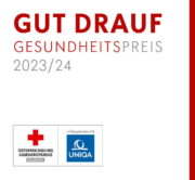 Schriftzug GUT DRAUF GESUNDHEITSPREIS 2023/24, Österreichisches Jugendrotkreuz Salzburg, in Kooperation mit UNIQA.