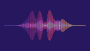 Bunte Schallwellen vor einem violetten Hintergrund