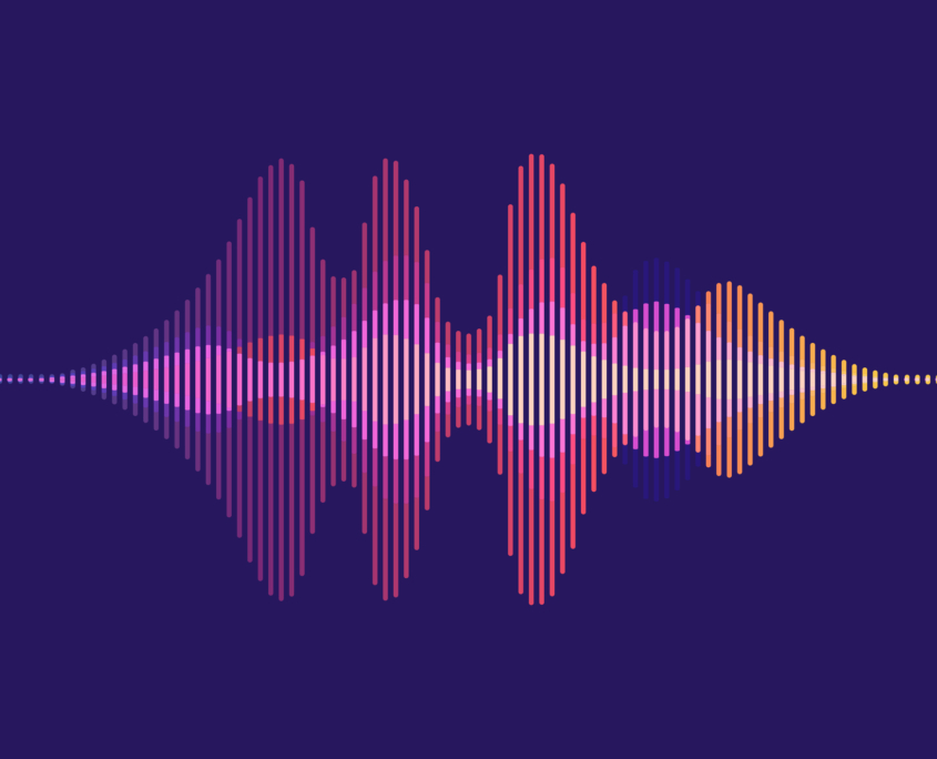 Bunte Schallwellen vor einem violetten Hintergrund